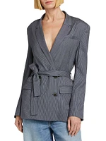 Smoking Wool-Blend Tie-Waist Double-Breasted Blazer