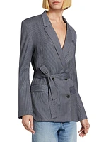 Smoking Wool-Blend Tie-Waist Double-Breasted Blazer