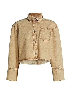 Denim Button-Front Crop Shirt