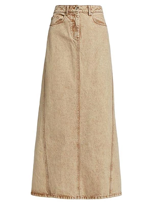 Washed Denim Maxi Skirt