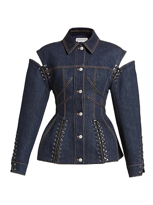 Lace-Up Denim Jacket