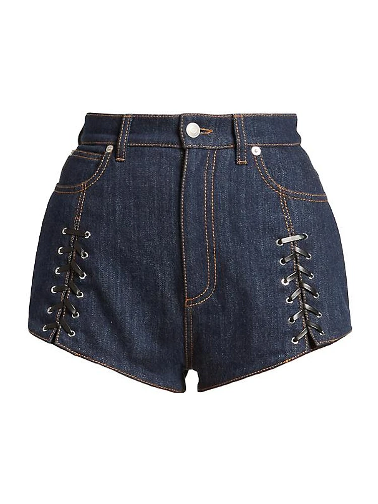 Lace-Up Denim Shorts