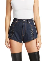 Lace-Up Denim Shorts