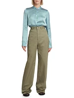 Wide-Leg Cotton-Blend Trousers