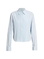 Pleated Cotton Button-Up Long-Sleeve Shirt