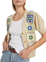 Crochet Geometric Short-Sleeve Cardigan