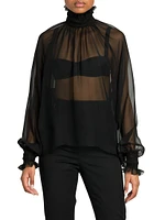 Sheer High Neck Chiffon Silk Blouse