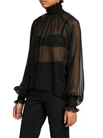 Sheer High Neck Chiffon Silk Blouse