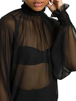 Sheer High Neck Chiffon Silk Blouse