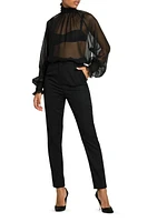 Sheer High Neck Chiffon Silk Blouse