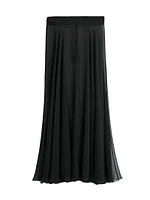 Sheer Chiffon Silk Pleated Midi-Skirt