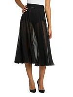 Sheer Chiffon Silk Pleated Midi-Skirt