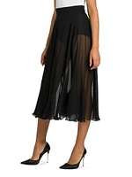 Sheer Chiffon Silk Pleated Midi-Skirt