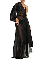 Silk Chiffon Sheer One-Shoulder Gown