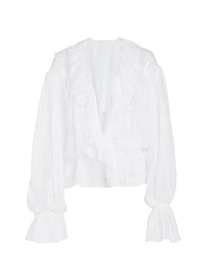 Sheer Surplice Chiffon Silk Blouse