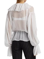 Sheer Surplice Chiffon Silk Blouse