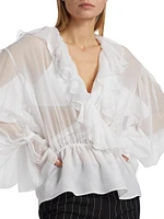 Sheer Surplice Chiffon Silk Blouse