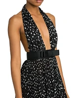 Polka Dot Plunge Neck Gown