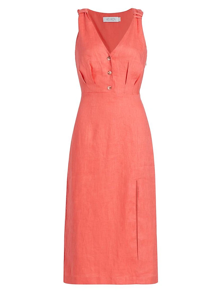 Shana Linen V-Neck Midi-Dress