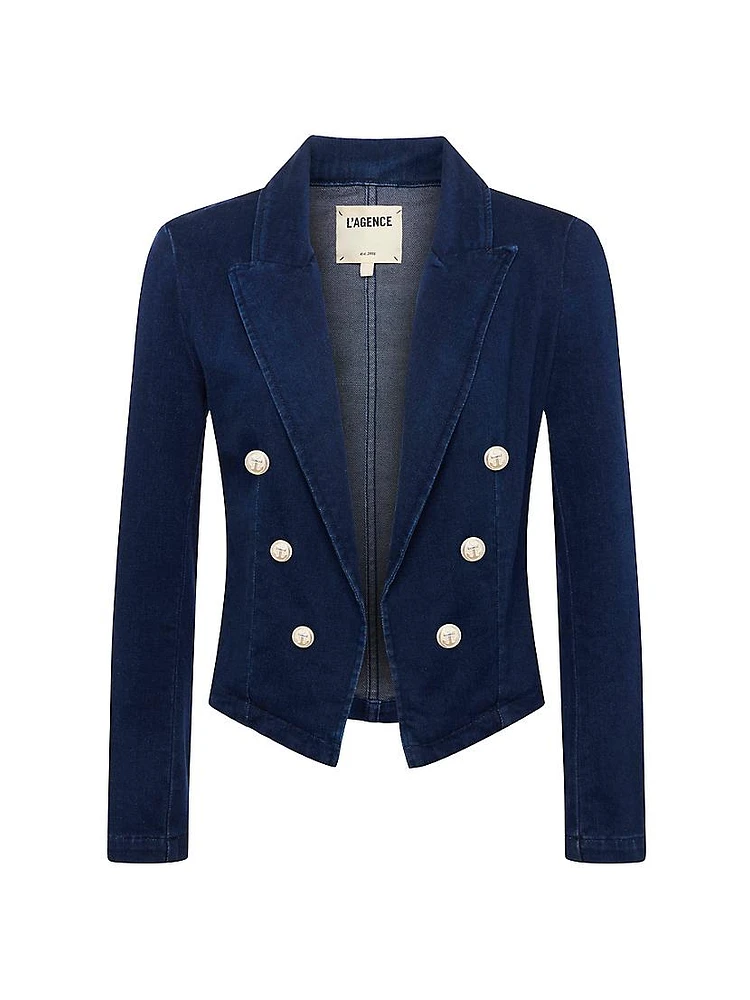 Wayne Denim Double-Breasted Blazer