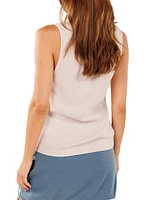 Mina Cotton-Silk Rib-Knit Henley Tank