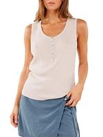 Mina Cotton-Silk Rib-Knit Henley Tank