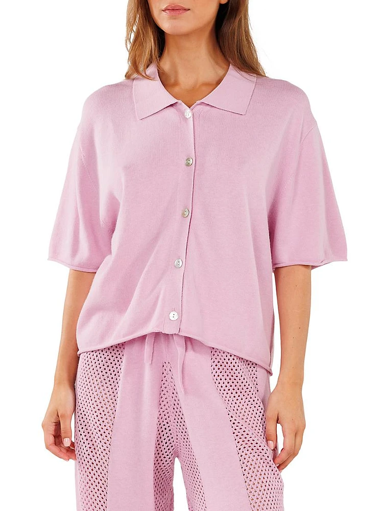 Ivy Cotton-Silk Buttoned Polo Top