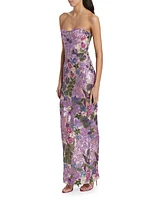 Dahlia Floral-Embellished Strapless Gown