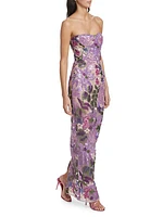 Dahlia Floral-Embellished Strapless Gown