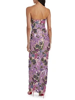 Dahlia Floral-Embellished Strapless Gown