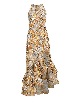 Sicilia Floral Ruffled Midi-Dress