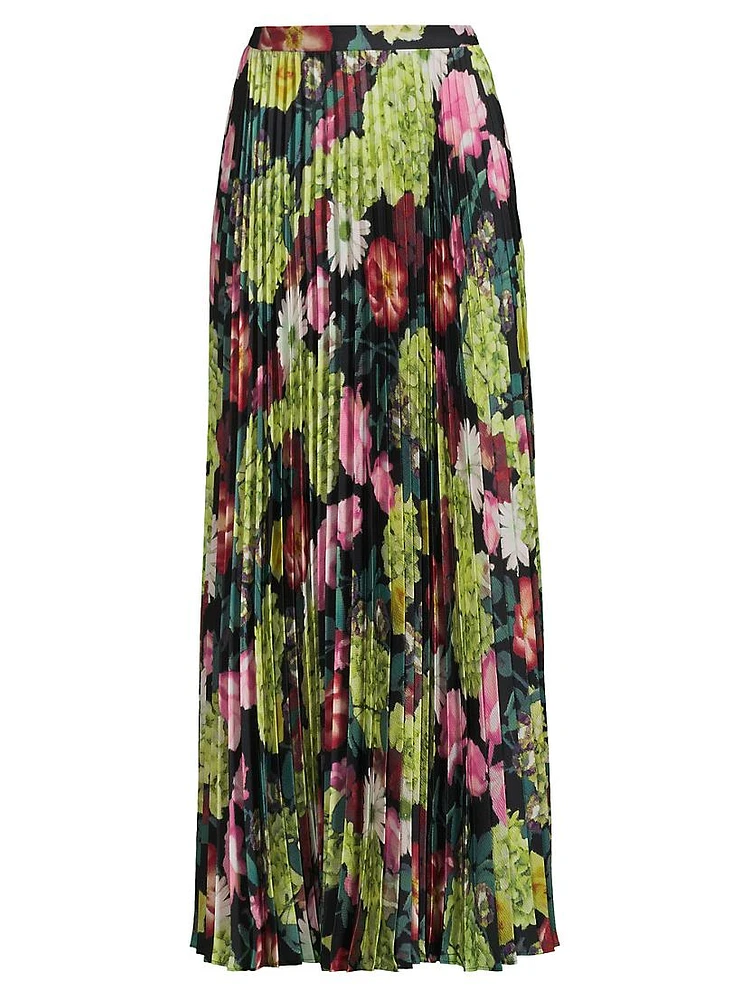 Isa Floral Pleated Maxi Skirt