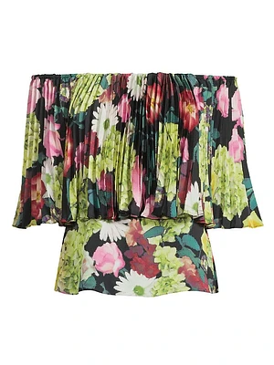 Carol Floral Pleated Off-the-Shoulder Blouse