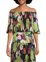 Carol Floral Pleated Off-the-Shoulder Blouse