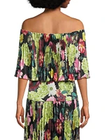 Carol Floral Pleated Off-the-Shoulder Blouse