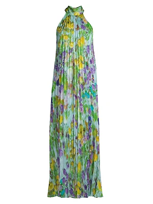 Violet Pleated Floral Gown