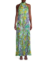 Violet Pleated Floral Gown