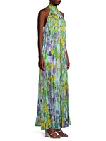 Violet Pleated Floral Gown