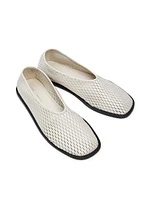 Perforated Leather Square-Toe Slippers