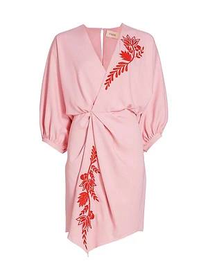 Rue Embroidered Wrap-Effect Dress