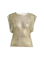 Rhinestone Mesh Cap-Sleeve Top