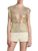 Rhinestone Mesh Cap-Sleeve Top