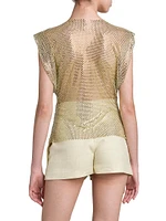 Rhinestone Mesh Cap-Sleeve Top