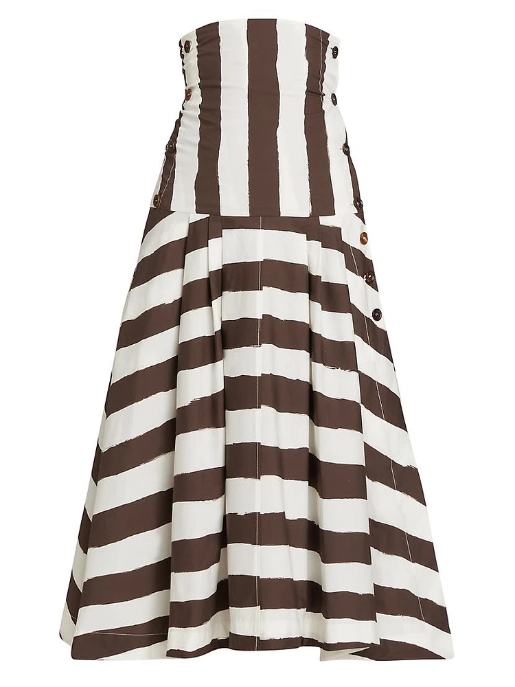 Striped Foldover-Waist Midi Skirt