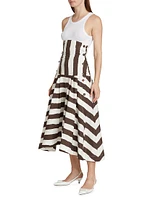 Striped Foldover-Waist Midi Skirt