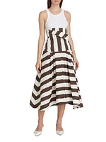 Striped Foldover-Waist Midi Skirt