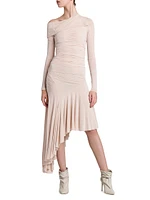 Asymmetric Long-Sleeve Midi-Dress