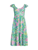 Bayleigh Floral Flutter-Sleeve Midi-Dress