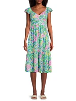 Bayleigh Floral Flutter-Sleeve Midi-Dress