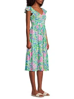 Bayleigh Floral Flutter-Sleeve Midi-Dress